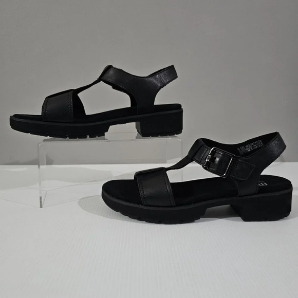 NEW Munro Mel T-Strap Sandal Womens 9 NARROW WIDTH Black Leather Lug Sole - Picture 2 of 13